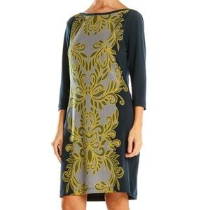 Banana Republic Blue Shift Slip Knee Dress Leaf Diamond Print Women's Large
